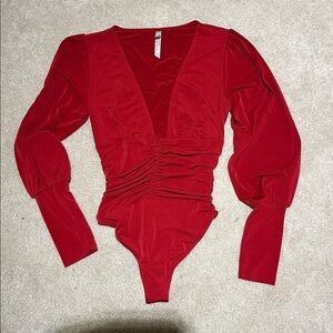 Free People Red Ruched Bodysuit